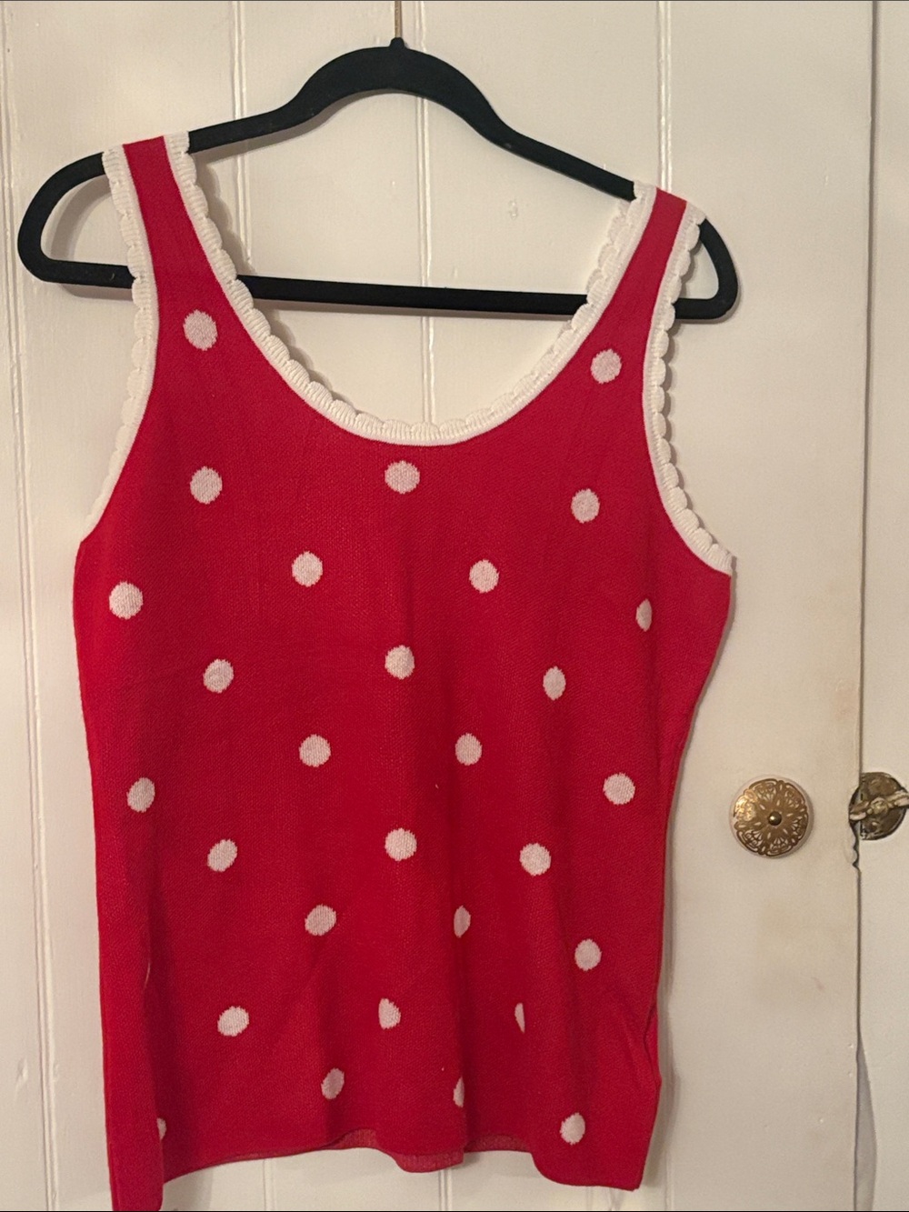 Women’s Red Polka Dot Tank Top with White Trim Large NWT